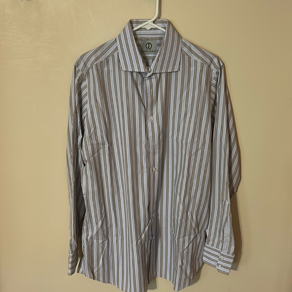 Daniel George Striped Brown Blue Dress Shirt Size 17